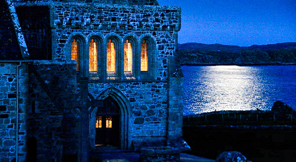 The Abbey at night, Isle of Iona, Scotland, UK